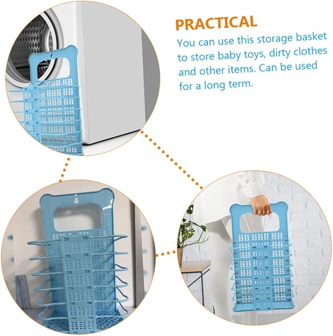 SOLUSTRE Foldable Laundry Basket Wall Mount Creative Space-Saving Clothes Storage Hamper Waterproof Plastic Organizer for Bathroom and Laundry Room