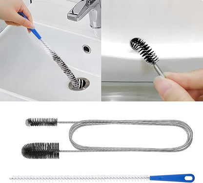 61inch Double Ended Nylon Pipe Cleaner Brush Drain Unblocker Tools with 17inch Sink Unblocker Brush for Plug Hole Sink Hair Clogs Remover Household Cleaning Tool Stainless Brush Nylon Drain