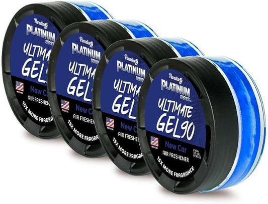 Paradise Air Platinum Series Ultimate Gel 90 Air Freshener, Net Weight 30g (4 Pack, New Car)