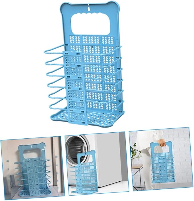 Foldable Laundry Hamper with Handle Large Capacity Clothes Basket Organizer for Bathroom Bedroom Nursery Wall Mountable Storage Space Saving Dirty Clothes Basket