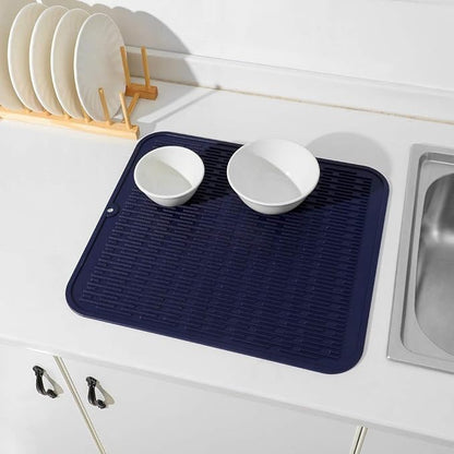 MicoYang Silicone Dish Drying Mat for Multiple Usage,Easy clean,Eco-friendly,Heat-resistant Silicone Mat for Kitchen Counter or Sink,Refrigerator or Drawer Liner Navy Blue XL 18 inches x 16 inches