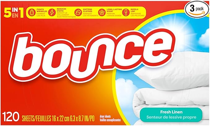 Bounce Fabric Softener Dryer Sheets, Fresh Linen, 120 Count(Pack of 3)