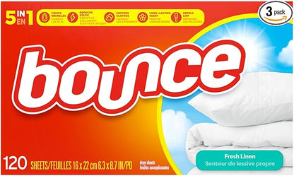 Bounce Fabric Softener Dryer Sheets, Fresh Linen, 120 Count(Pack of 3)