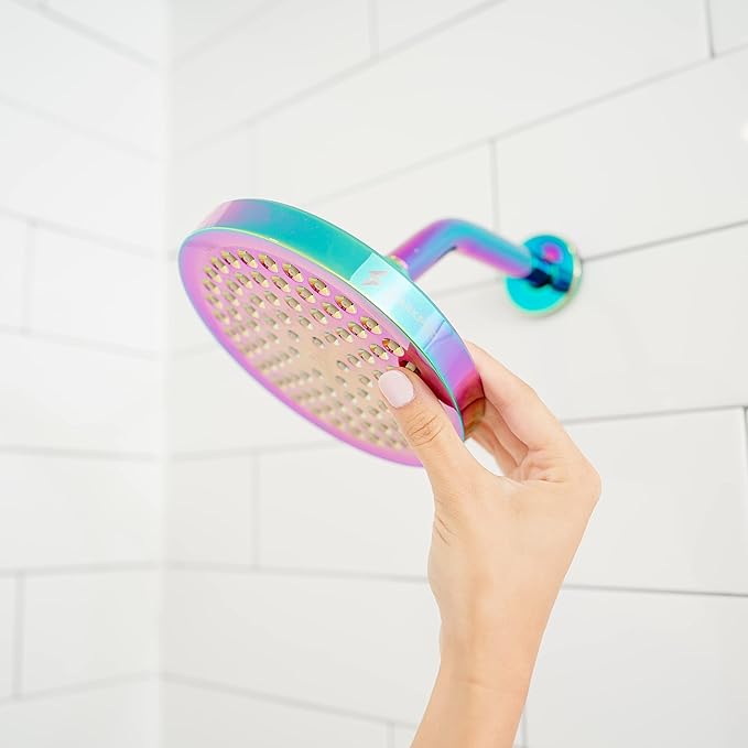 SparkPod Shower Head - High Pressure Rain - Premium Quality Luxury Design - Easy Clean Adjustable Replacement for Your Bathroom Shower Heads (Radiant Rainbow, 6 Inch Round)