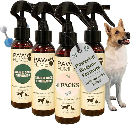 PAWFUME Stain & Pet Urine Odor Eliminator, 4-Pack – Removes Impurities in Seconds – Enzymatic Formula, Quick-Dry Action, & Eco-Friendly Ingredients – Upholstery, Fabrics, and Carpet Cleaner Spray