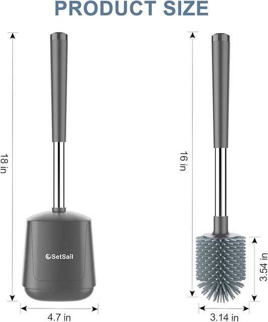 SetSail Silicone Toilet Bowl Brush and Holder Automatic Toilet Brushes for Bathroom with Holder Ventilated Toilet Cleaner Brush for Toilet Scrubber Cleaning - Grey (2 Packs)