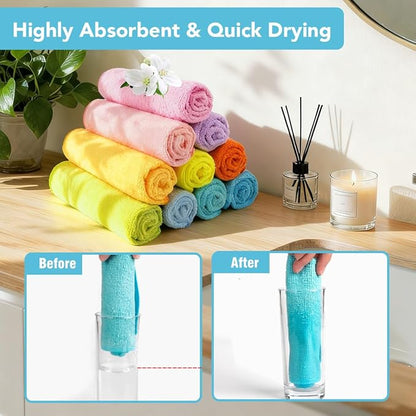 Orighty Washcloths Towels Set 10 Pack, Highly Absorbent and Soft Feel Microfiber Face Cloths, Multi-Purpose Wash Cloths & Hand Towels for Bathroom, Hotel, Spa, and Gym, 11.5x11.5 Inch, Multicolor