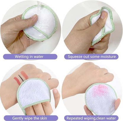 SUNLAND Reusable Makeup Remover Pads for Face,Eye,Lips 16 Pack Microfiber Face Cleansing Gloves Washable with Laundry Bag and Travel Bag Rounds Toner Pads（Round 3.15inchx16 White）