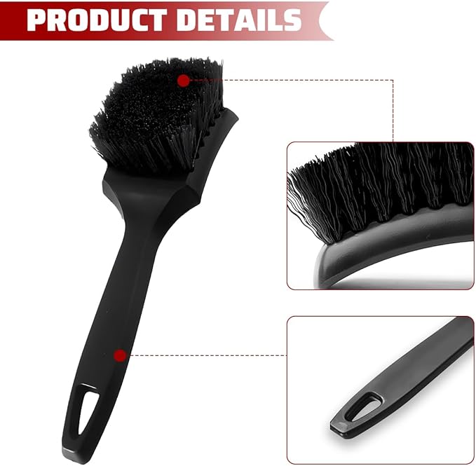 Car Carpet Cleaning Brush, Stiff Bristles Vehicle Wheel Hub Rims Wash Brush with Short Handle, Automotive Detailing Tire Cleaner, Universal for SUV Automobile Truck (Black)