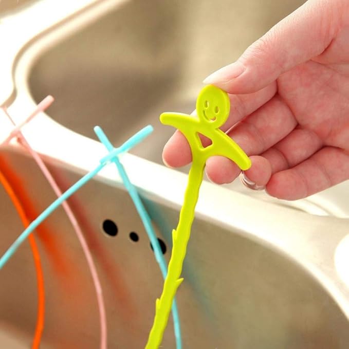 Generic Practical S Cleaner Kitchen Bathroom Floor Drain Sewer Dredge Sink Cleaning Sticks Hook Hair Removal Pipe Cleaner Hook Toilet Bathtub Cleaning Brush Hair Catcher Pink, Silver