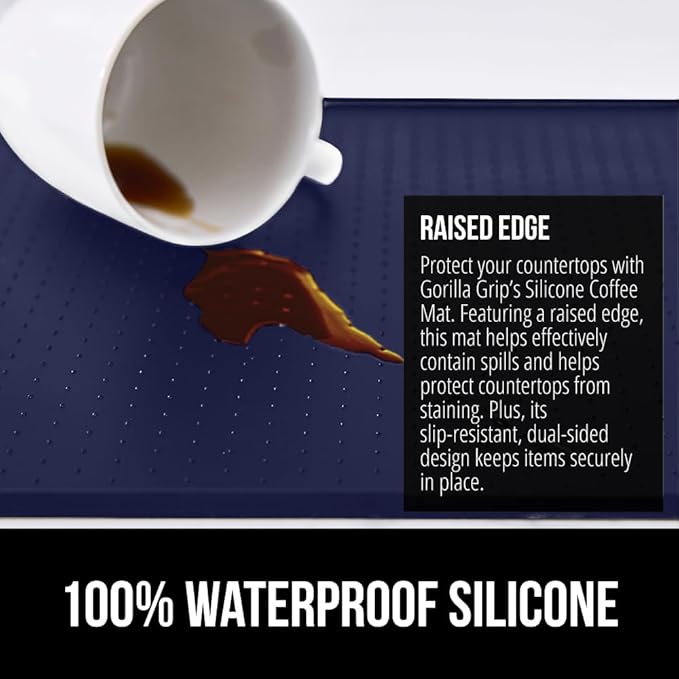 GORILLA GRIP Silicone Coffee Mat, Espresso Machine Bar Accessories, Keep Kitchen Counters Clean, Stays in Place, Waterproof and Heat Resistant Dish Drying Mats, Home Decor Essentials, 11.5x18.10, Navy