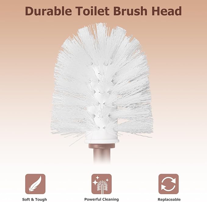 Topsky Toilet Brush,2 Pack Compact Toilet Brush & Holder Set,Plastic Round Barrel Loo Brush with 2 Replacement Toilet Brush Head,Durable for Bathroom Toilet,Brown