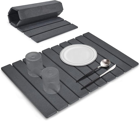 Large Stone Dish Drying Mats for Kitchen Counter, 24"(L)×16"(W), Drying Collapsible Dish Drying Mat, Eco-Friendly Absorbent Diatomaceous Earth Mats for Dishes Bottles Cups - Dark Grey