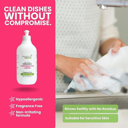 Organic Dishwashing Liquid for Dishes, Plant Based Dish Soap, Kitchen Unscented Dish Soap Liquid, Cuts Grease, Suitable for Sensitive Skin, Quick Rinse, 16.9 Fl Oz