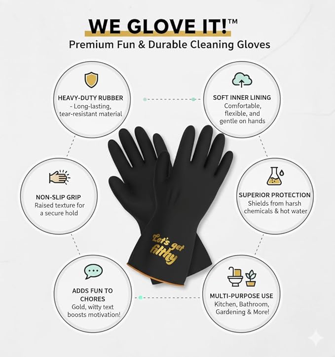 We Glove It™ Chic Black Dishwashing Gloves – Stylish, Reusable & Fun Gift with Flirty Sayings for Kitchen Cleaning