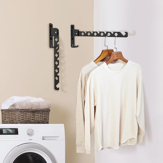 2Pcs Folding Clothes Hanger, Wall Mounted Clothes Drying Rack for Laundry 180° Adjustable Swing Arm Space Saving Closet Organizer Heavy Duty Coat Hook for Bathroom Bedroom Home Dorm