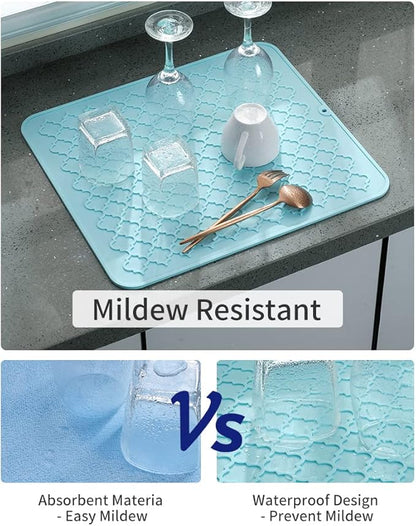AMOAMI-Dish Drying Mats for Kitchen Counter-Silicone Dish Drying Mat-Kitchen Dish Drying Pad Heat Resistant Mat-Kitchen Gadgets Kitchen Accessories Kitchen Small Appliances(16" x 18",LIGHT BLUE)