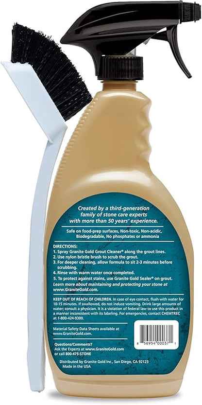 Granite Gold Grout Cleaner Spray with Brush for Stone, Ceramic, Glass & Colored Grout, 24 Ounce