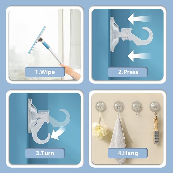 CozyBlue Suction Cup Hooks Heavy Duty - 2 Pack Waterproof Reusable Shower Hooks - Removable for Window, Glass Door, Hangers, Kitchen Tiles, Bathroom Shower Wall…