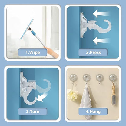 CozyBlue Heavy Duty Suction Cup Hooks for Shower - 4 Pack Waterproof Shower Suction Hook Reusable and Removable Strong Attachment on Window, Glass Door, Kitchen
