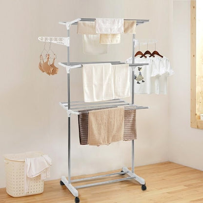 Foldable, Rolling, Stainless Steel Rods & Compact Storage Laundry Clothes Drying Rack System, Made-in-Korea, Premium Size