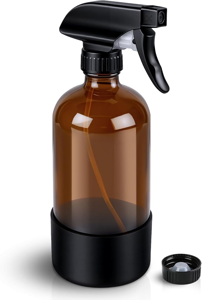 Ninsula Glass Spray Bottle with Silicone Sleeve Protection, 16 oz Amber Glass Spray Bottles, Refillable Spray Bottle Glass for Cleaning, Watering Plants, Skin Care, Plant Care, Hair Care