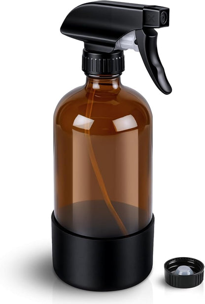 Ninsula Glass Spray Bottle with Silicone Sleeve Protection, 16 oz Amber Glass Spray Bottles, Refillable Spray Bottle Glass for Cleaning, Watering Plants, Skin Care, Plant Care, Hair Care