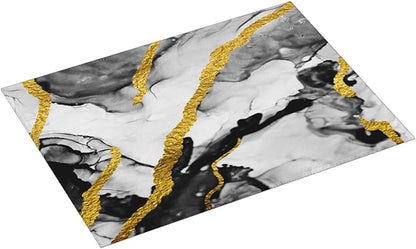 Black White Gold Marble Dish Drying Mats for Kitchen Counter, Absorbent Microfiber Drying Pad for Countertop & Sink, 18" x 24" Foldable Modern Kitchen Dish Draining Mat for Dining Area, Home Decor