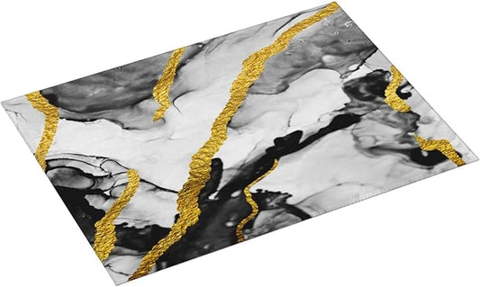 Black White Gold Marble Dish Drying Mats for Kitchen Counter, Absorbent Microfiber Drying Pad for Countertop & Sink, 18" x 24" Foldable Modern Kitchen Dish Draining Mat for Dining Area, Home Decor