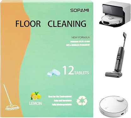 SOPAMI 24pcs Floor Cleaning Solution Tablet Deep Cleans for Multiple Hard Floors, Tile and Vinyl Floors，Suitable With All Robot Vacuums with Mopping and Cordless Wet/Dry Vacuum Mop Cleaner lemon Scent