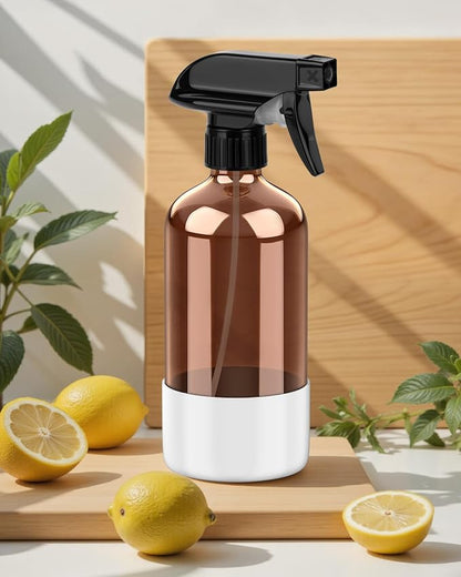 Bontip Amber Glass Spray Bottle with Silicone Sleeve Protection, 16 oz Refillable Spray Bottle for Cleaning Solutions, Plants, Aromatherapy, Facial Hydration (White Sleeve(Amber Bottle)