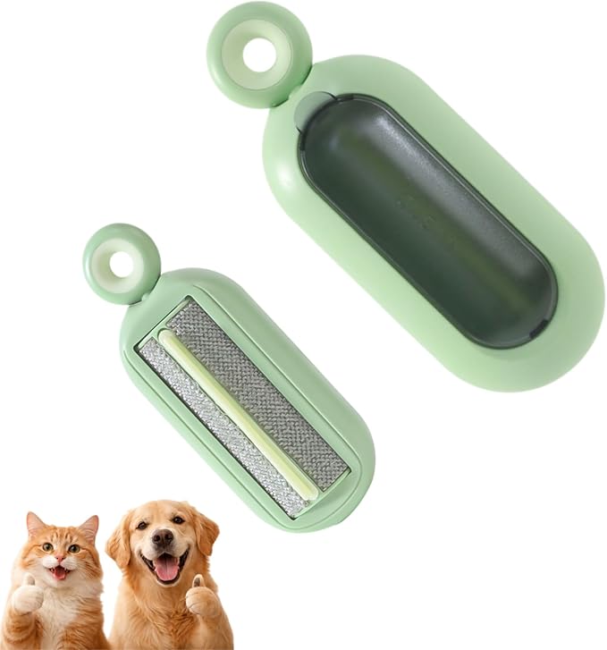 Reusable Lint Roller for Clothes, Portable Pet Hair Remover Brush for Cat & Dog Fur, Self-Cleaning Magic Lint Remover for Bedding, Sofa, Clothing and Car Seats (Green)