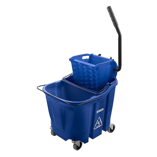 Carlisle FoodService Products Omnifit Mop Bucket with Side Press Wringer and Soiled Water Insert for Floor Cleaning, Kitchens, Restaurants, And Janitorial Use, Polypropylene (Pp), 35 Quarts, Blue