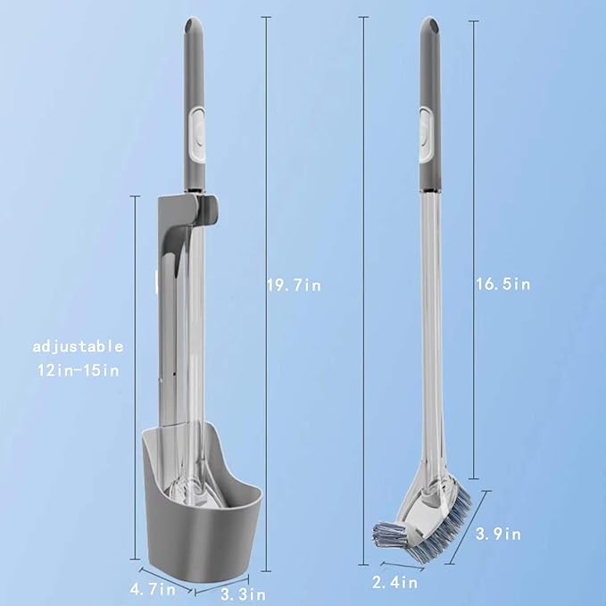 Toilet Bowl Brush and Holder Set With Soap Dispenser - Bathroom Cleaner With Refillable Liquid Dispenser (Grey)