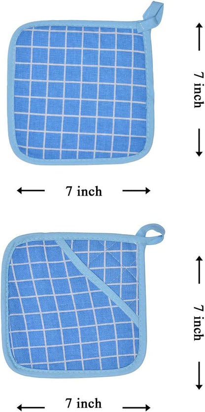 Oven Mitts and Potholders BBQ Gloves-Oven Mitts and Pot Holders with Recycled Infill Silicone Non-Slip Cooking Gloves for Cooking Baking Grilling (4-Piece Set,Blue)