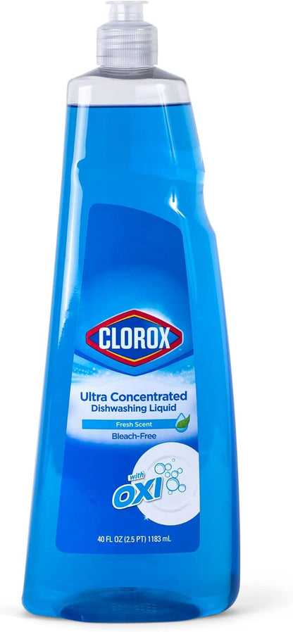 Clorox Ultra Concentrated Liquid Dish Soap with OXI, Fresh Scent - Dishwashing Detergent, Bleach-Free Formula Powers Through Grease, 40 Fl Oz - 6 Pack