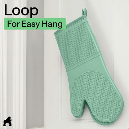 GORILLA GRIP BPA-Free Soft Silicone Oven Mitts, Heat Resistant and Waterproof Cooking Gloves, Thick Cotton Lining, Flexible Gripping for Baking Grilling, Kitchen Potholders Set of 2, 12.5x8.3, Mint