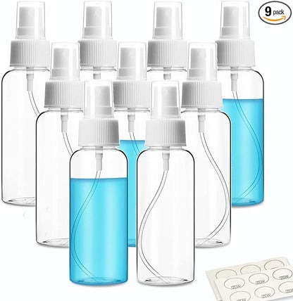 ZEJIA 9 Pack Small Spray Bottle, 2.7oz/80ml Travel Spray Bottle, Empty Fine Mist Spray Bottles, Refillable Mini Spray Bottles with Labels