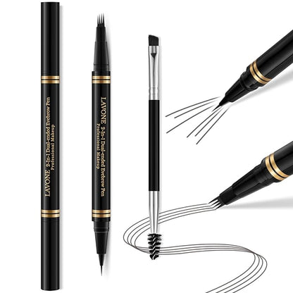 Eyebrow Pen,2-in-1 Waterproof Eyebrow Pencil with 4 Tip Microblading Brow Pen and Ultra-Precise Brow Pencil,with Dual-ended Eyebrow Brush,Eyebrow Makeup for Natural Looking - Dark Grey