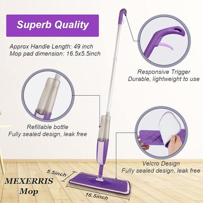 Spray Mops for Hardwood Floor Cleaning: MEXERRIS Floor Mop with 3 Washable Pads for Swiffer Powermop - Wet Mops with 2 Refillable Bottles - Home Commercial Dust Mop for Wood Laminate Ceramic Tiles