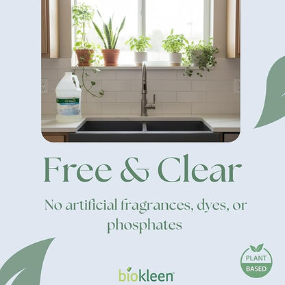 Biokleen Free & Clear Dish Soap - Dish Liquid, Dishwashing Cleaner, Eco-Friendly, Non-Toxic, Plant-Based, No Artificial Fragrance, Colors or Preservatives, Unscented (Pack of 2)