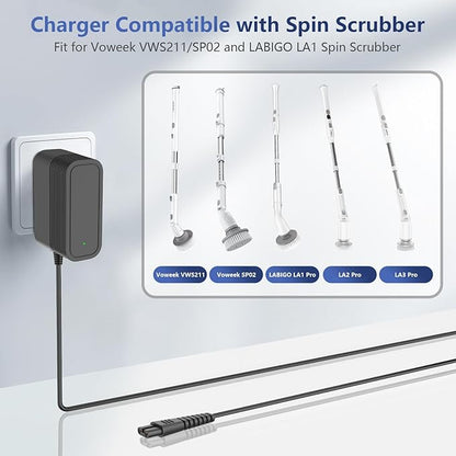 Charger for Voweek Electric Spin Scrubber Compatible with Voweek VWS211/SP02/ LABIGO LA1 Electric Spin Scrubber Power Cord Charger
