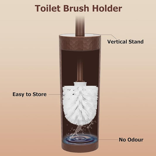 Topsky Toilet Brush,2 Pack Compact Toilet Brush & Holder Set,Plastic Round Barrel Loo Brush with 2 Replacement Toilet Brush Head,Durable for Bathroom Toilet,Brown