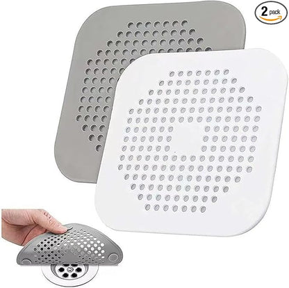 2 Pack Drain Stopper Hair Catcher, Sink Strainer - Anti-Clog Drain Filter for Bathroom, Kitchen, Bathtub, Laundry Room, Non-Slip & Easy to Clean, Universal Fit (1 Pack White+1 Pack Gray)
