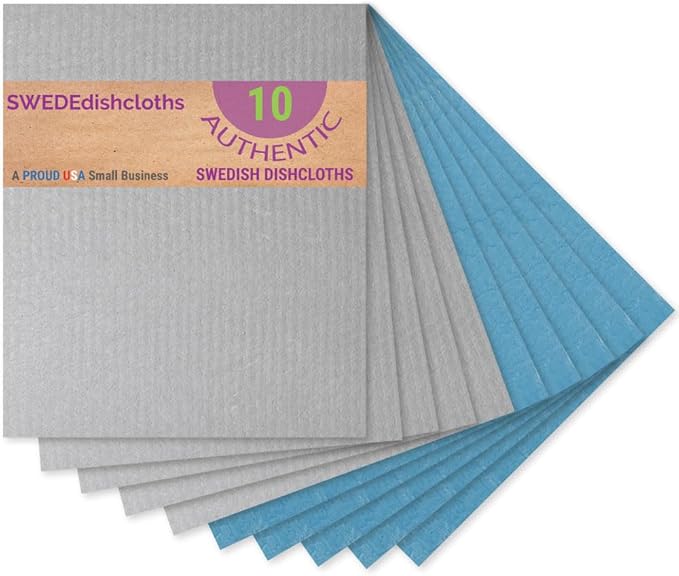 SWEDEdishcloths - Cellulose Sponge Dish Towels - Set of 10 (5 Blue / 5 Gray) Swedish Dish Cloths