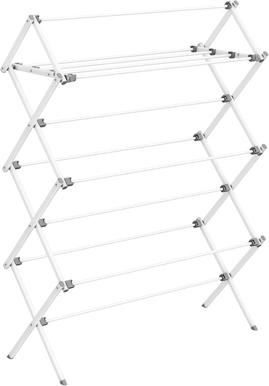 SONGMICS Foldable Clothes Drying Rack, Laundry Drying Rack, Clothes Airer, Steel Frame, 14.6 x 36.6 x 53.2 Inches, Easy Assembly, Indoor Outdoor Use, Pearl White ULLR771W01