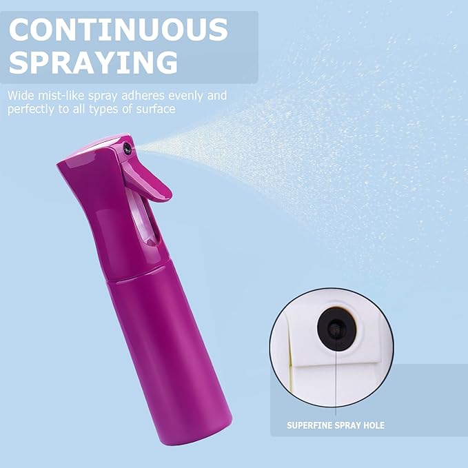 VIGOR PATH Continuous Spray Bottle for Hair – Fine Mist Mister for Hairstyling, Cleaning, Plants, Pets, Barbers, Salons, and Essential Oil Applications (300ml/10 oz) Light Purple