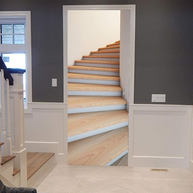 3D Door Stickers Murals - Stairs Wallpaper Self-Adhesive Removable PVC Waterproof Matt Finish Modern Style White 35.4" x 78.7"
