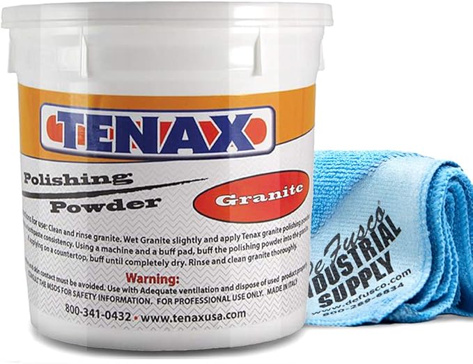 Tenax Granite Polishing Powder 1 kg Tub - 16x16 Microfiber Cloth - BUNDLE - 2 Items
