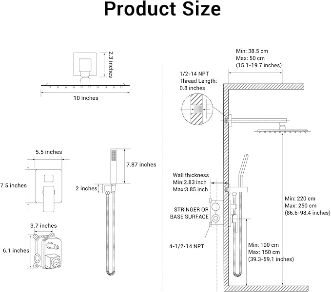 Shower Faucet Set, Wall Mount 10 Inch Square Rainfall Shower Head and Handle Set Single Handle Shower System Set with Female Threads Valve Body and Trim Included (Oil Rubbed Bronze)